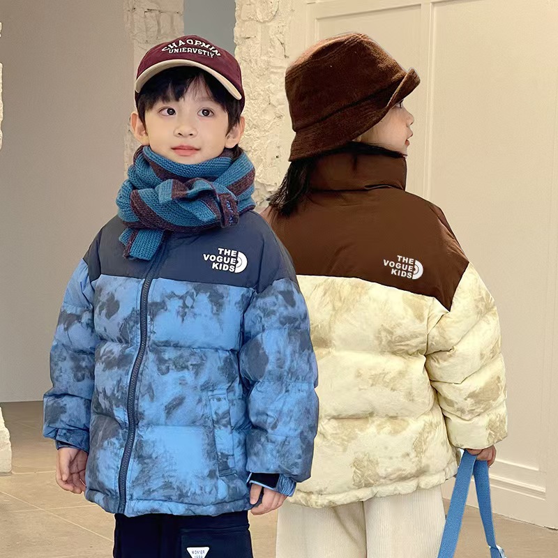 2024 Children's Winter New Korean Style Fashion Color Block Tie-Dye Mid-Length Warm Thick Down Jacket