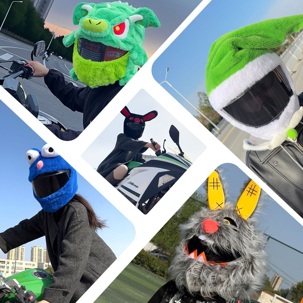 3D Stereo Soft Artificial Rabbit Fur Motorcycle Helmet Cover with High Simulation Details, Adjustable Angle, Cool and Eye-Catching