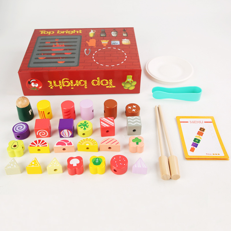 Children and Girls Play Home Simulation BBQ Barbecue Baby Educational Kitchen Kitchenware Wooden Barbecue Oven Toy Parent-Child