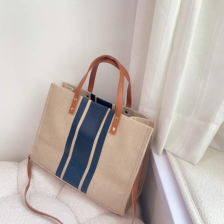 Versione coreana della valigetta portatile, borsa grande in tela quadrata a righe per pendolari, borsa da donna_voghion.com