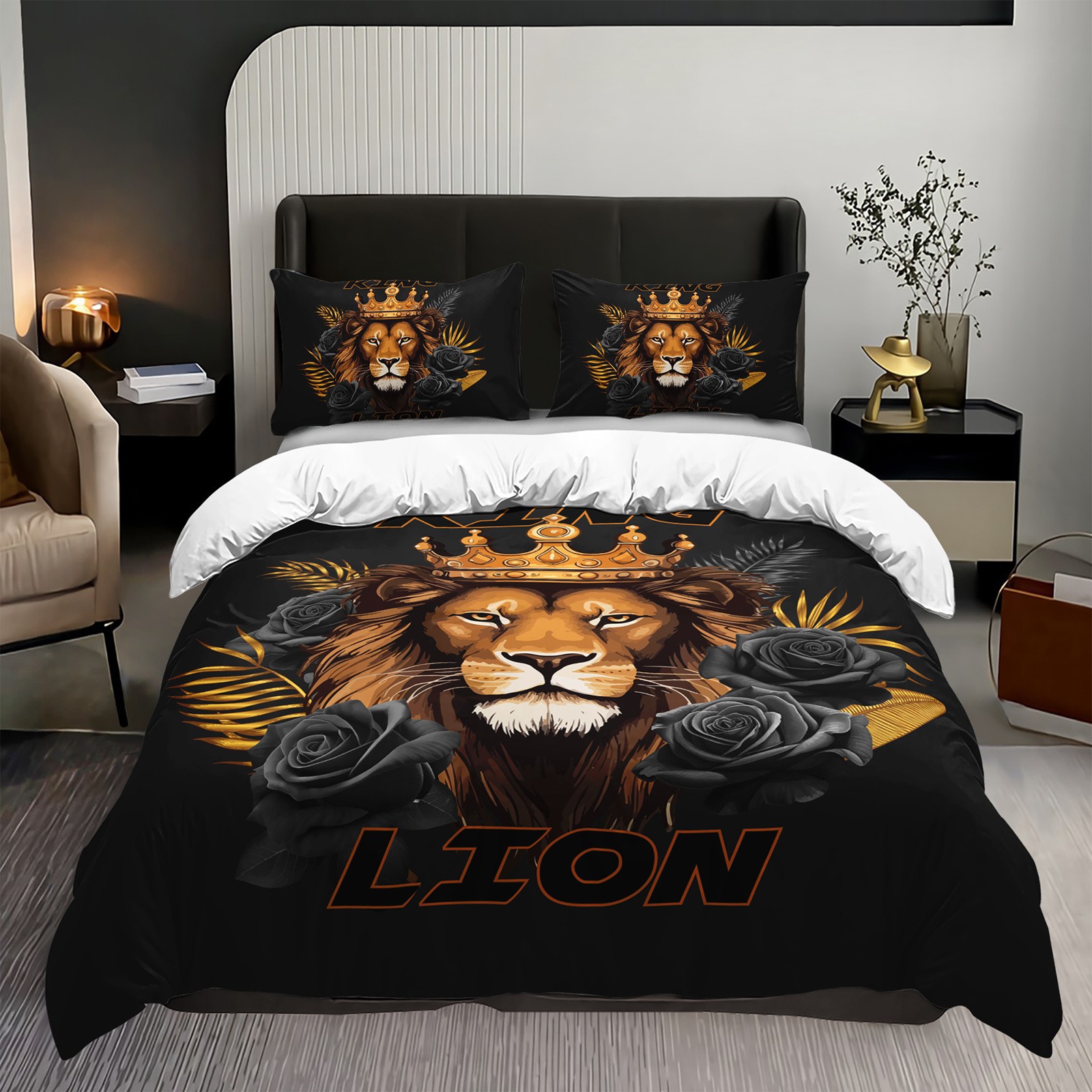 TEMU / JIT transfronterizo abrasivo textil doméstico impresión digital león colcha de cama Kit piel transpirable para diseñar