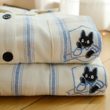 顺遂72-野兽情侣睡衣男女款春秋冬季纯棉磨毛绒布条纹刺绣家居服