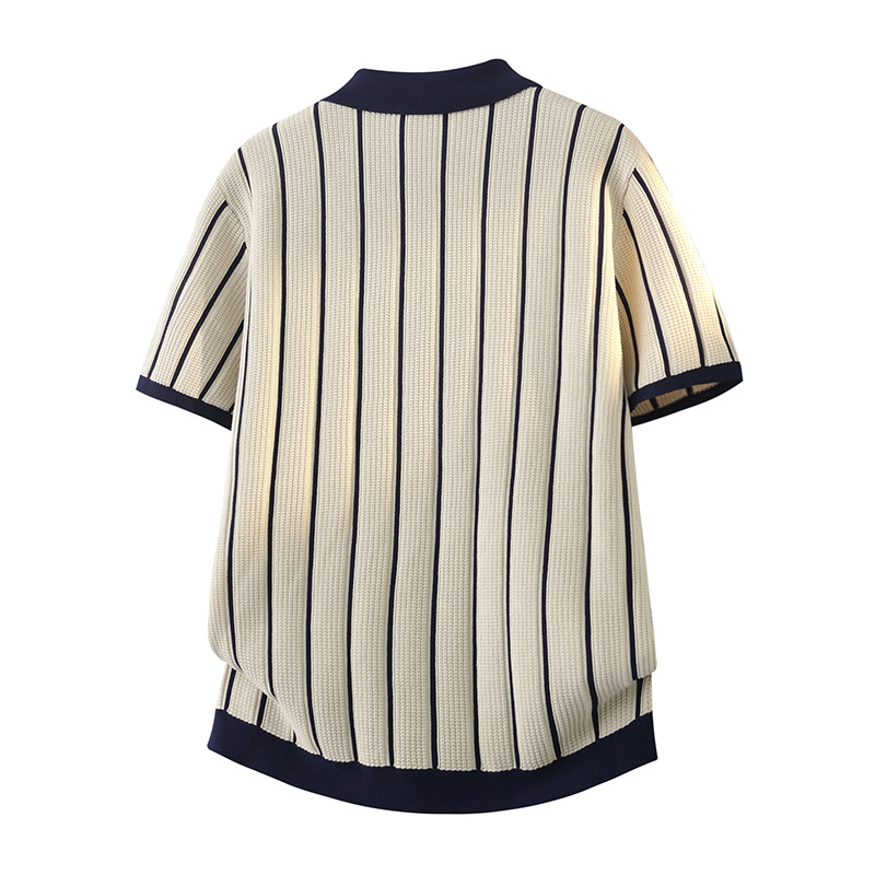 Camisas polo de cuello V camisa de punto de manga corta hombre cardigan rayas viejas líneas de hielo de viento de verano fábrica transfronteriza al por mayor