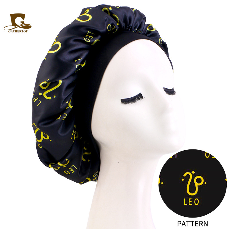 Cross-border hat 12 constellations printed elastic printed satin…