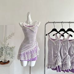 『Xinxing』Reese Xunmachi Kelili Xia Pure Lust Style スリムフィットブラウス サスペンダーレーススプライシングジャンプスーツ