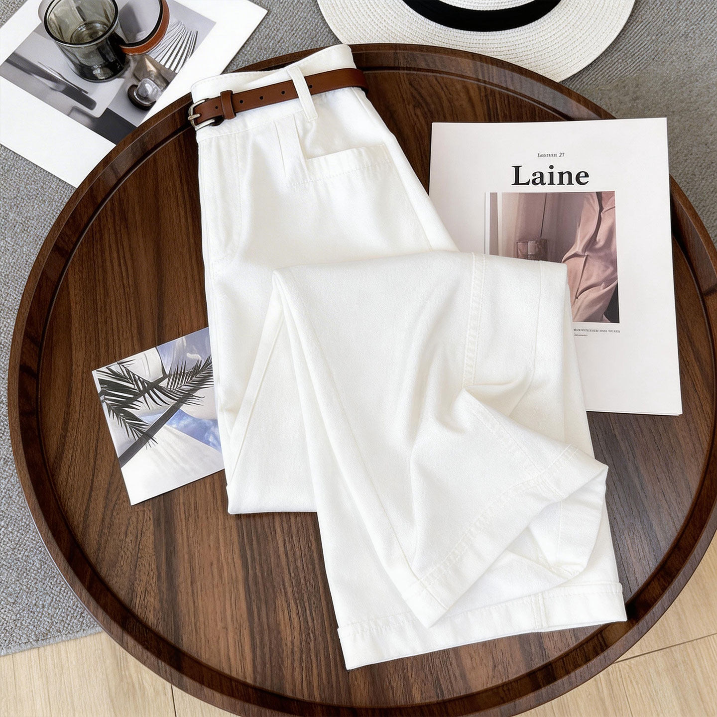 Quần culottes nữ ống rộng cạp cao dáng suông vải mỏng mùa hè — Khaki (không phân phối thắt lưng) chi tiết 3