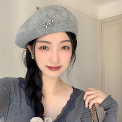初秋穿搭~蝴蝶结羊毛贝雷帽女日系甜美百搭气质复古时尚画家帽潮