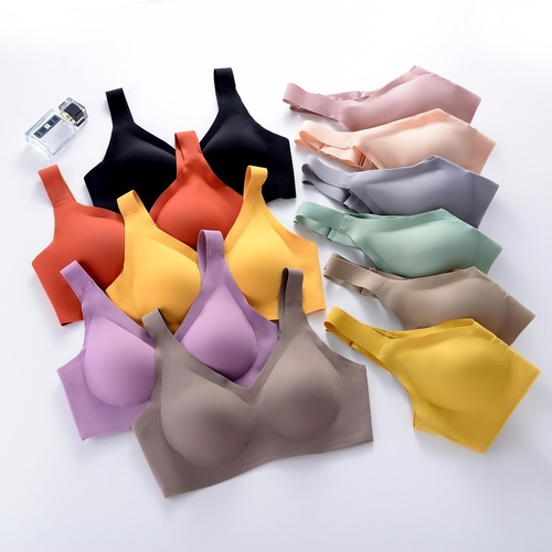 Shangpin large shoulder strap Thai latex underwear women's seamless invisible buckle push-up breast reduction sports sleep bra