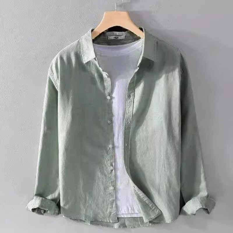 Linen Casual Long-sleeved Shirt Men's Spring and Summer New Japanese Men's Fashionable White Shirt Shirt Cotton and Linen Jacket