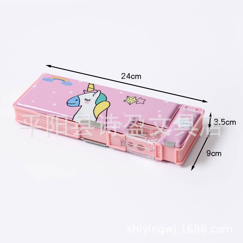 Niña Linda caja de papelería creativa estudiante de escuela primaria puerta doble multifuncional caja de lápiz de gran capacidad caja de lápiz niño regalo