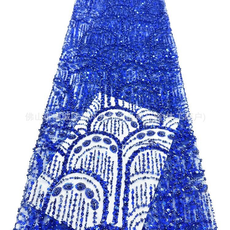 Tejido de bordado de perlas tridimensionales de bordado de perlas de clavos de moda atmósfera europea y americana vestido de boda vestido de moda tela