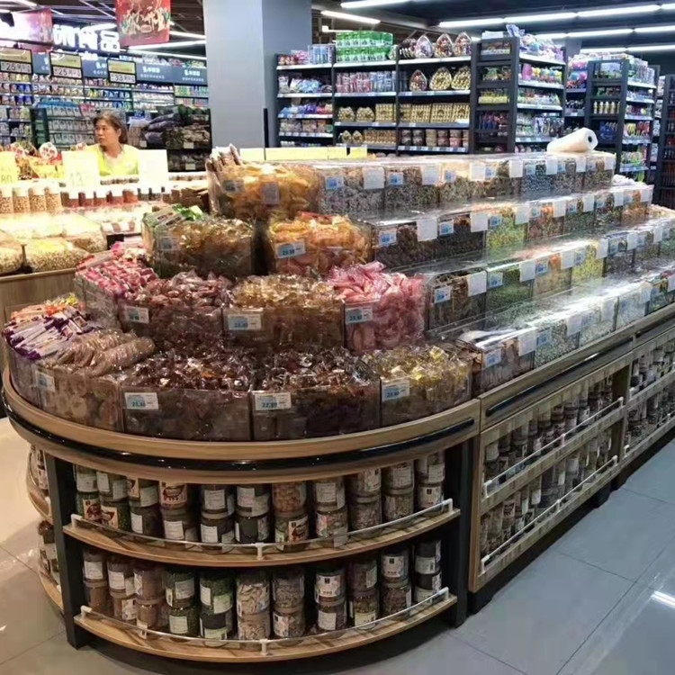 1.6米四层超市展示透明塑料零食收纳盒干果圆形端头盒