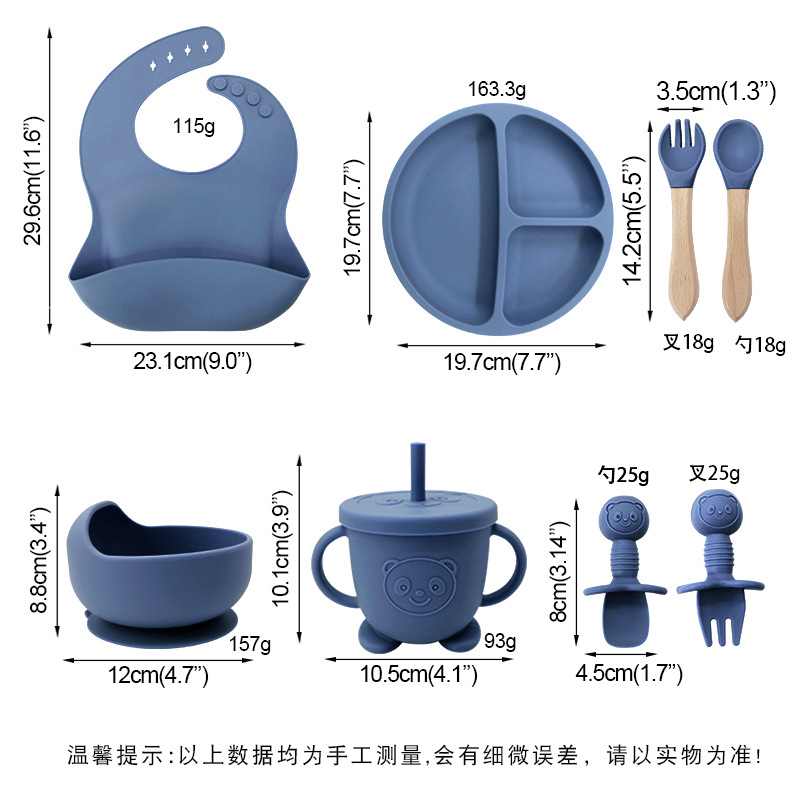 Vajilla de silicona para niños, vajilla de alimentación para bebés, babero de silicona, tazón de alimentos para bebés