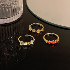 韓版精緻花朵貓眼石戒指女小眾設計甜妹百搭氣質時尚開口食指戒