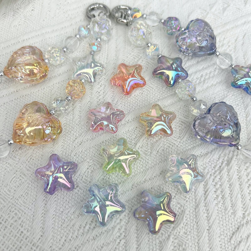 Colorful sunshine high transparent five-pointed star uv color-plated diy summer necklace mobile phone chain beaded material jewelry accessories Colorful sunshine high transparent five-pointed star uv color-plated diy summer necklace mobile phone chain beaded material jewelry accessories