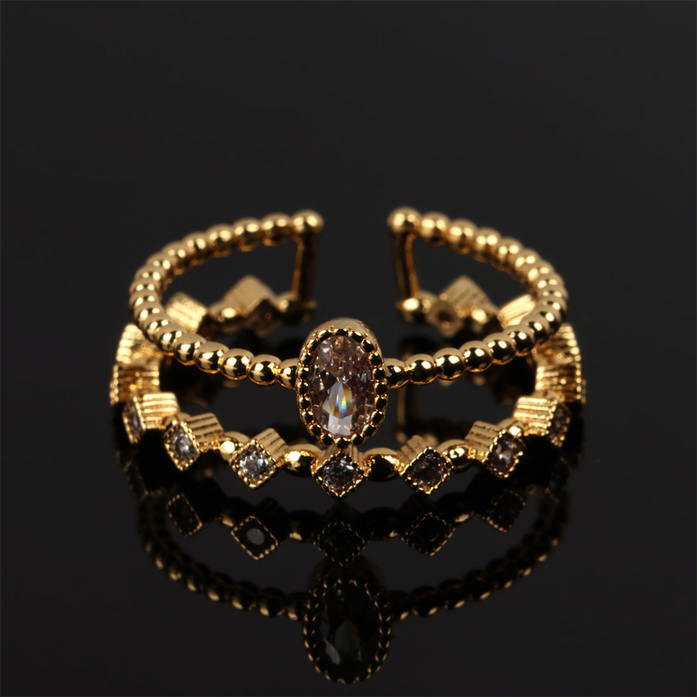 Simple Copper Inlaid Zircon Open Double-layer Ring display picture 7