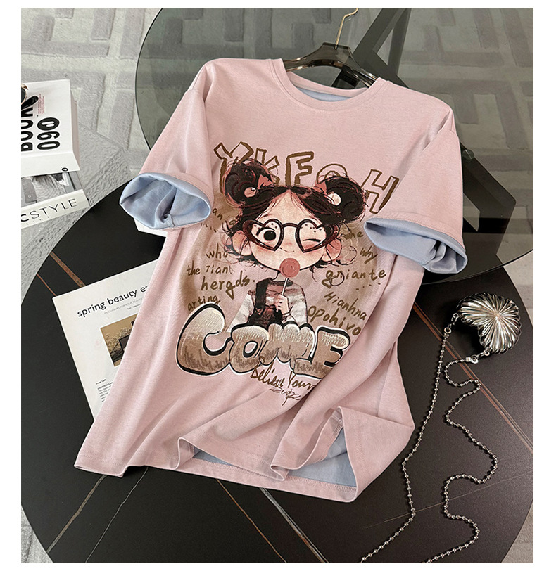Women's Clothing Sweet Fashion Casual Suit For Women Summer New Round Neck Printed Embroidered T Shirt Loose Denim Shorts Two Piece Suit Trendy_ecoleips.com