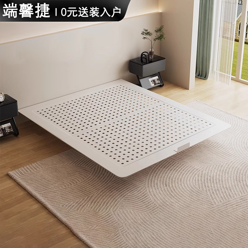 Diseñador marco de cama de acero al carbono blanco dormitorio de apartamento pequeño cama sin cabeza cama flotante sin respaldo