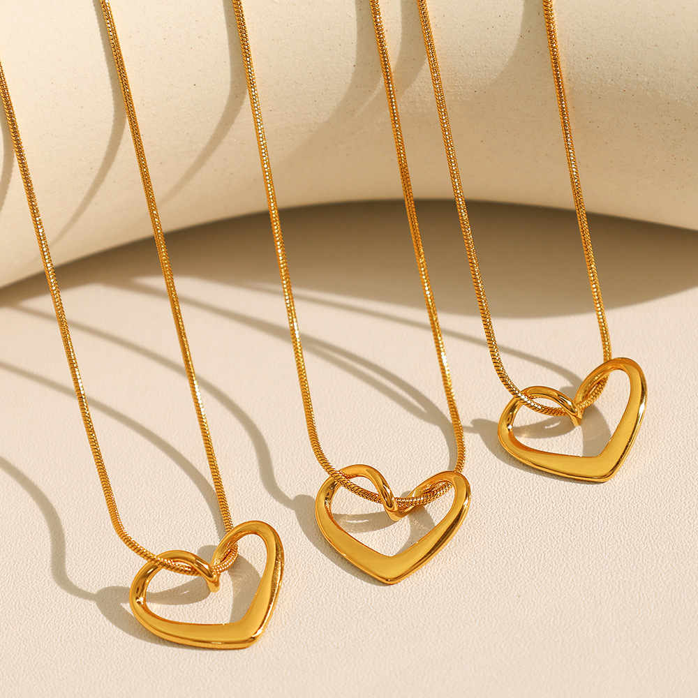 1 Piece Simple Series Simple Heart Stainless Steel 18K Gold Plated Women Pendant Necklaces h5Picture7