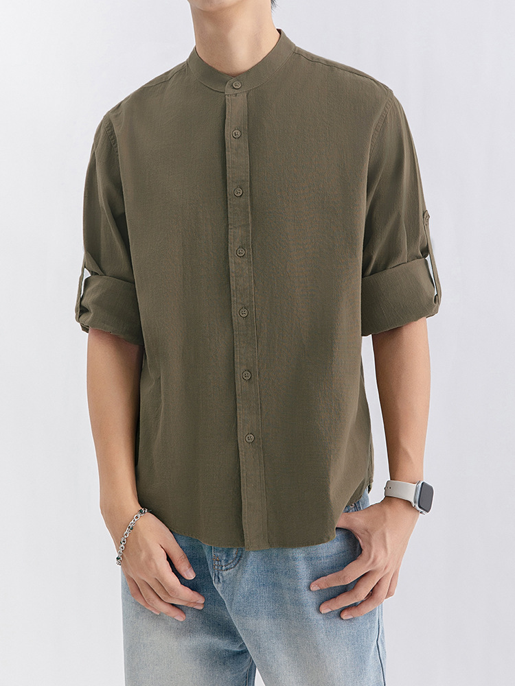 Camisas de mangas largas de hombre Waffle Henley, camisas de cuello, camisas casuales de alta calidad, camisas casuales de moda, nuevos hombres chinos.