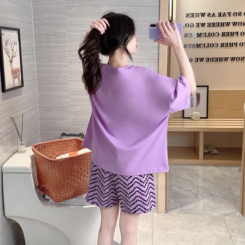 Venta al por mayor transfronteriza verano nuevo estilo cuello redondo pijamas estampados de dibujos animados pantalones cortos de manga corta para mujer