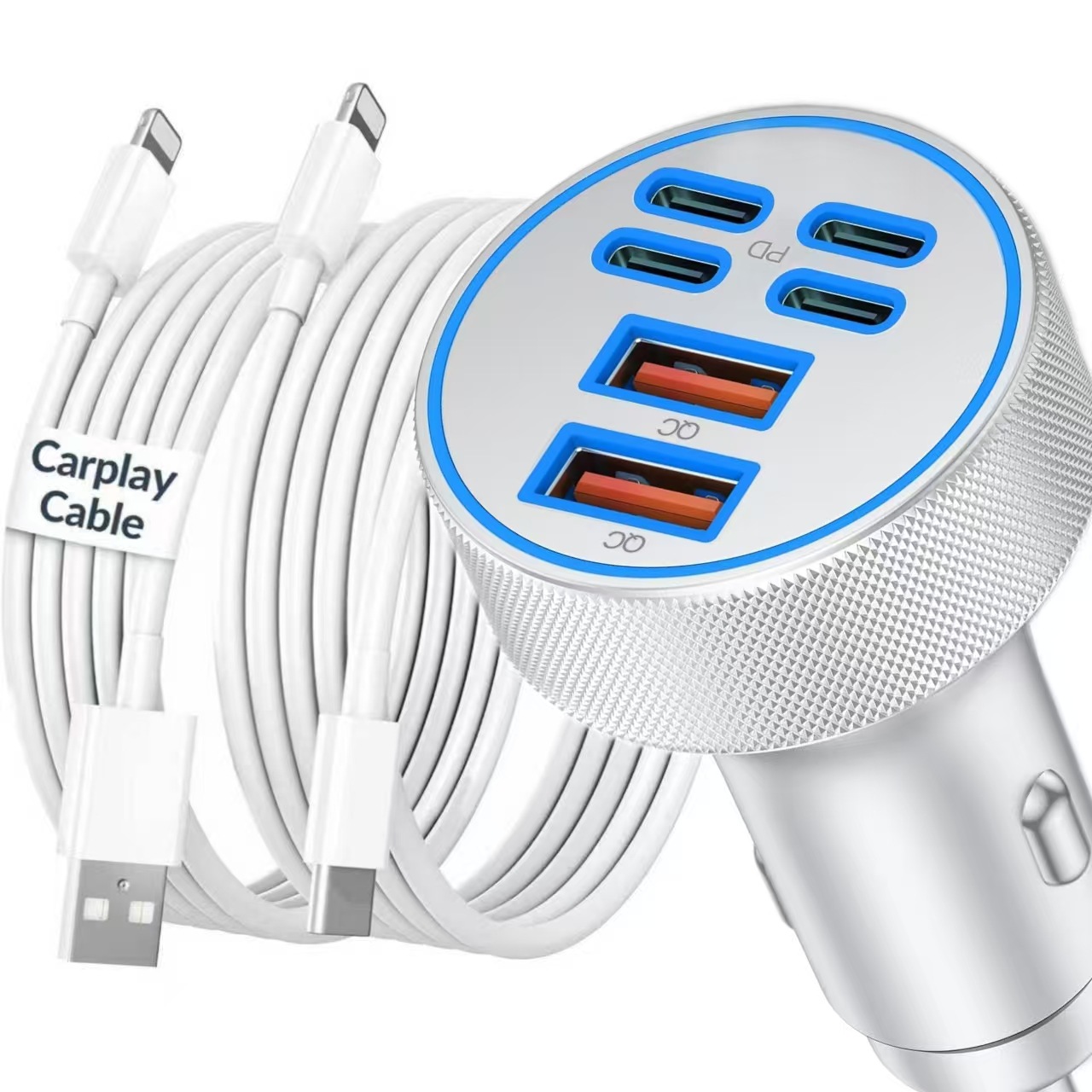 Cross-border one-to-four aluminum alloy super fast charging dual PD30W dual QC cigarette lighter car mobile phone charger factory