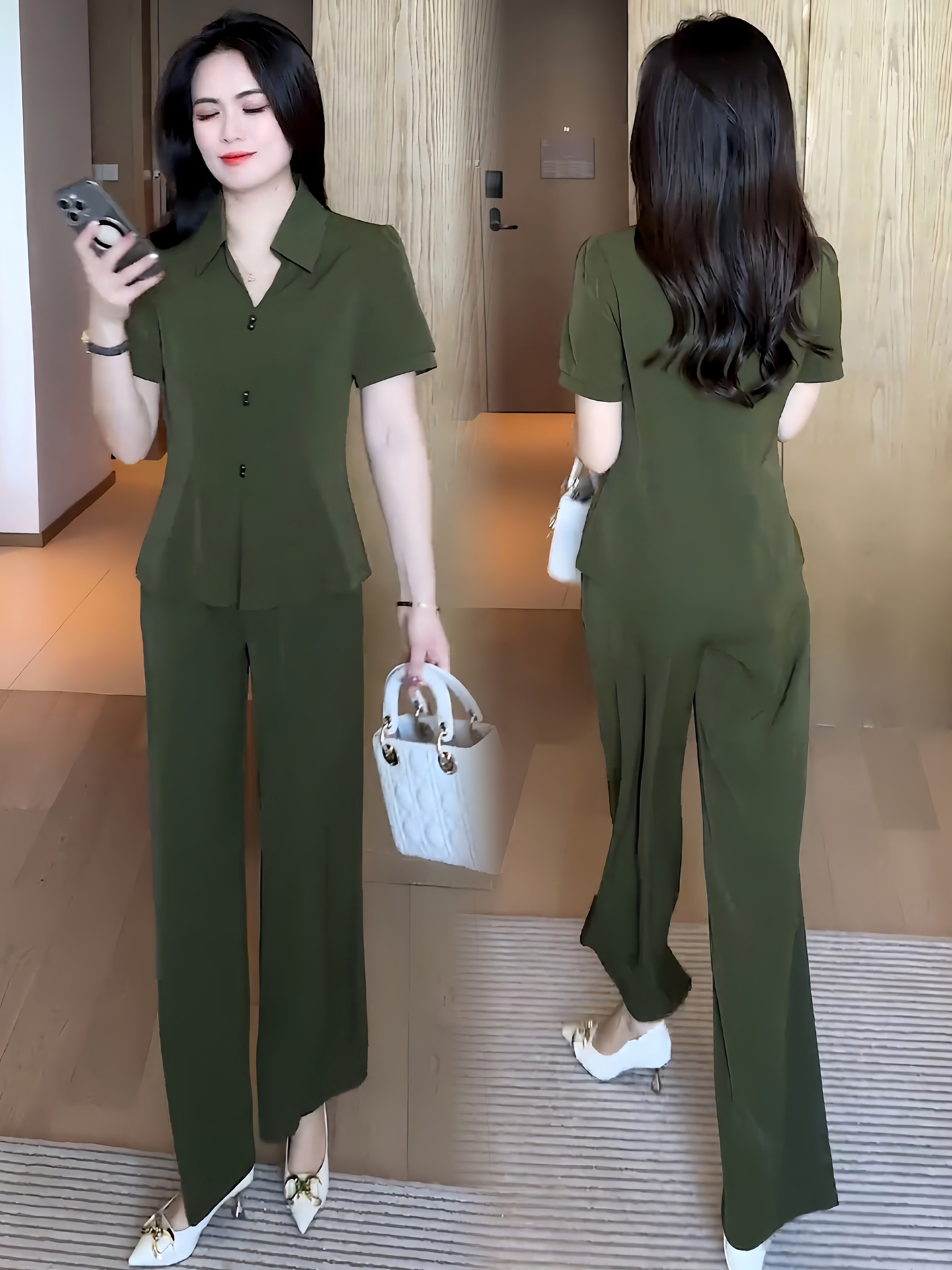 Set, silk summer elegant shirt, light luxury style, bright catchy style
