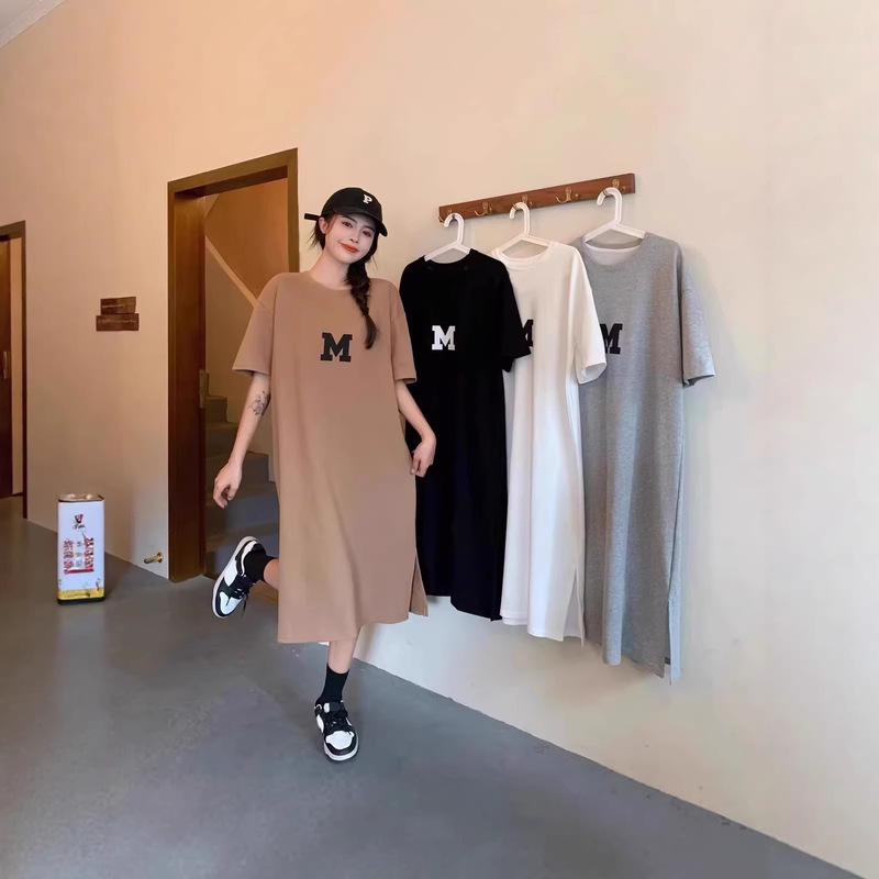 Summer Plus-Size Slimming Loose Long Dress for Home Wear, Maternity Lazy Over-The-Knee T-Shirt Dress, Wholesale from Manufacturer Summer Plus-Size Slimming Loose Long Dress for Home Wear, Maternity Lazy Over-The-Knee T-Shirt Dress, Wholesale from Manufacturer