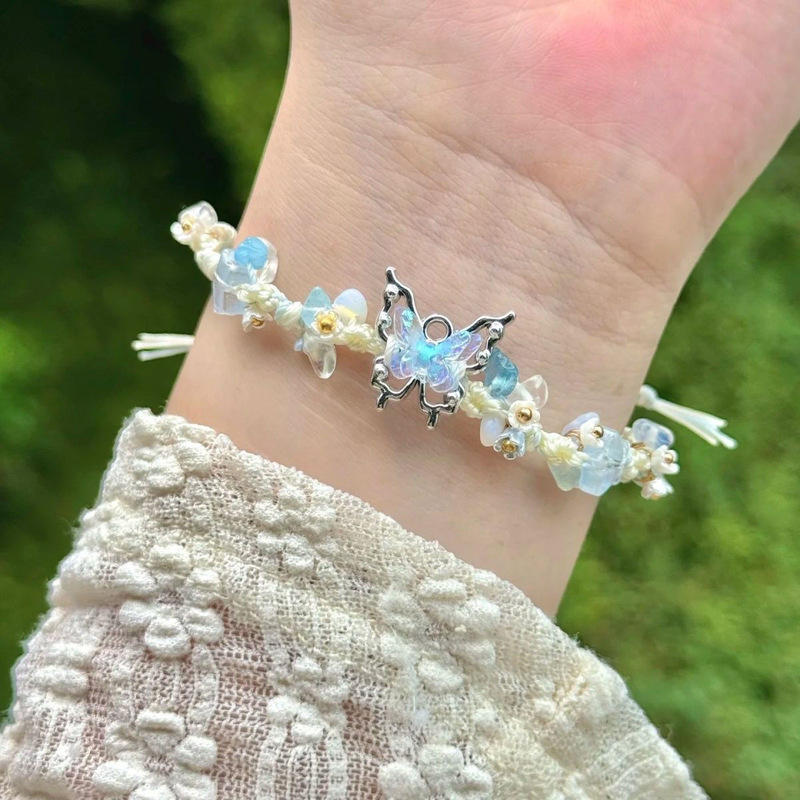 Summer Butterfly Woven Bracelet Girls' Sweet High-level 2024 Handmade New Arrival Hand Rope Girlfriend Qixi Gift