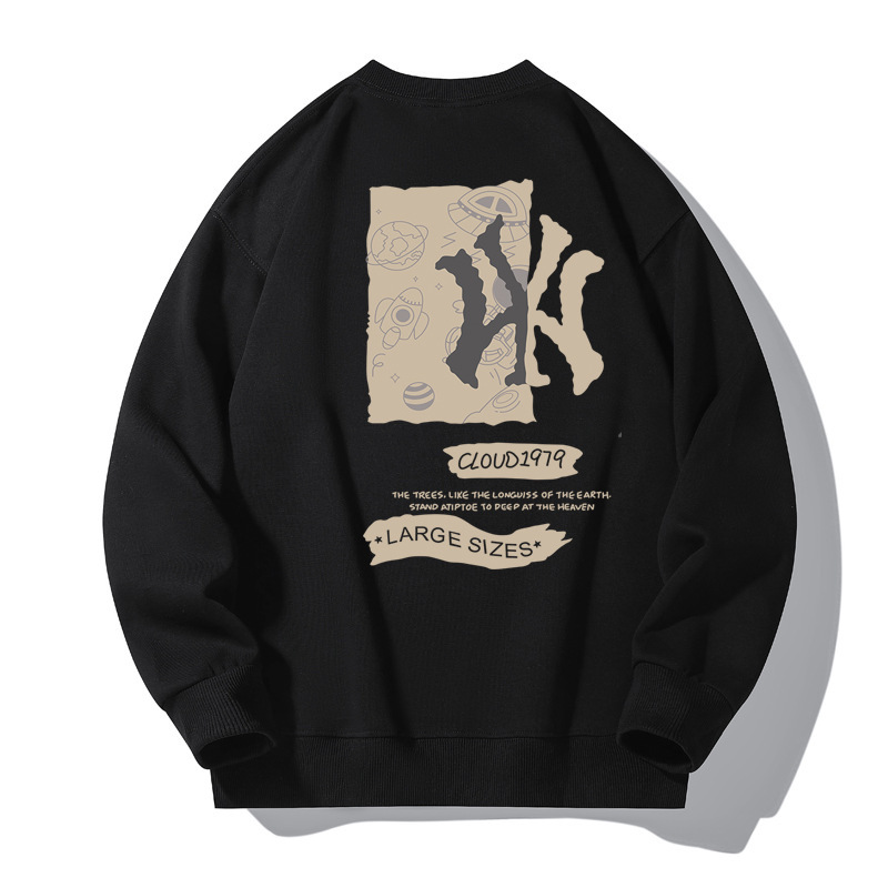 NASA Trendy Brand Sweater Men's and Women's fleece-lined Thickened Chinese Cotton Heavy American Shoulder Sports Casual Base Shirt Top