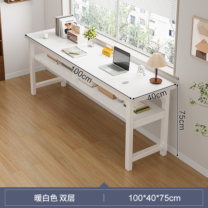 Escritorio doble largo para estudiantes, uso doméstico, estudio en dormitorio, escritura, apartamento de alquiler, escritorio rectangular para computadora, mesa estrecha para montar en la pared.