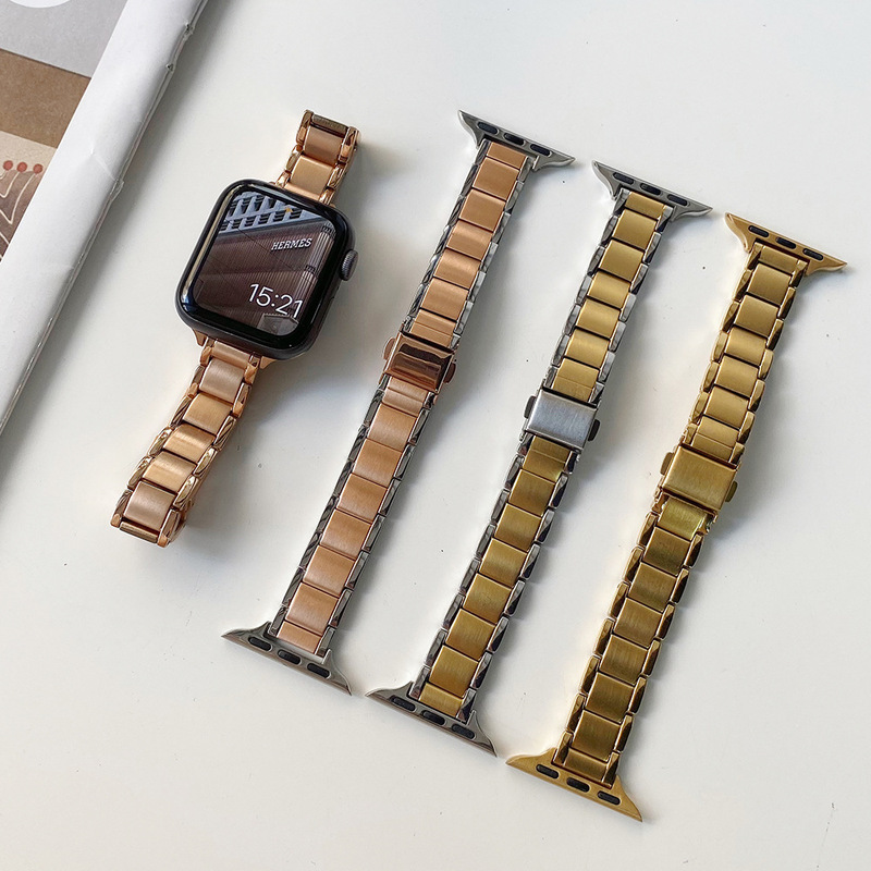 For Apple iWatch 7 Watch One Bead Stainless Steel Strap Apple Watch8654321SE Steel Strap for Women