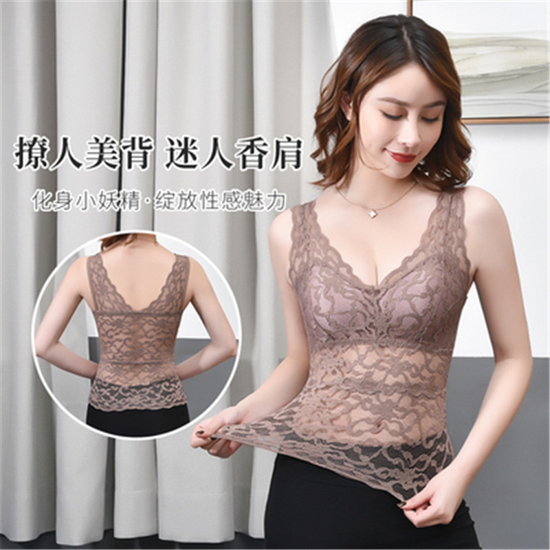 Plus Size Lace Beautiful Back Camisole Women's Mid-Length Outer Wear Inner Wear with Breast Pad Bottoming Shirt Top Summer Thin Style Plus Size Lace Beautiful Back Camisole Women's Mid-Length Outer Wear Inner Wear with Breast Pad Bottoming Shirt Top Summer Thin Style