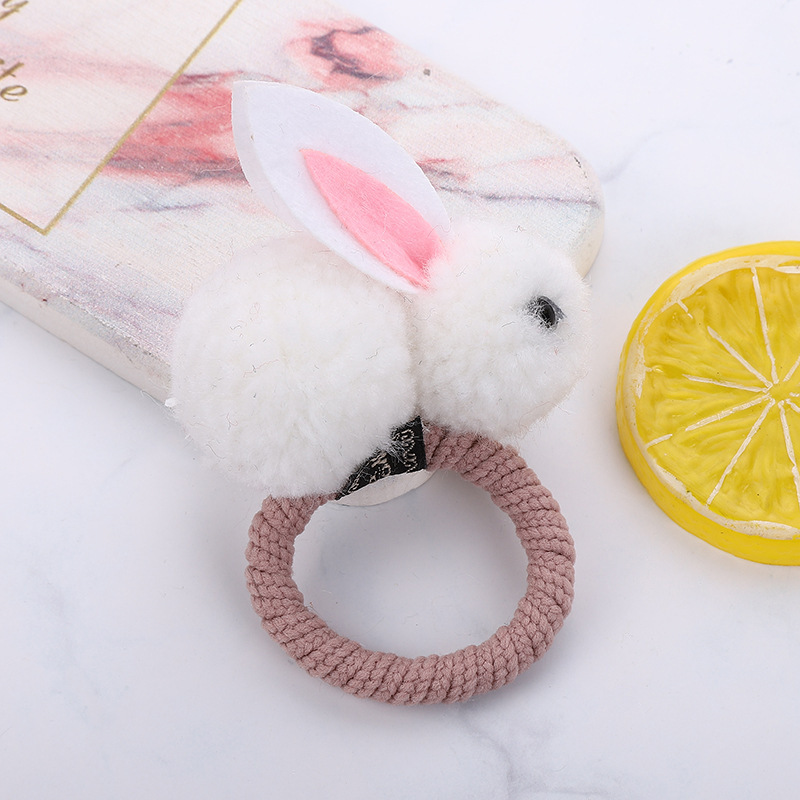 Nuevo pelo de los niños cuerda lindo pelo bola conejo pelo anillo niñas dibujos animados felpa lazo tocado goma cabeza banda cabeza Accesorios