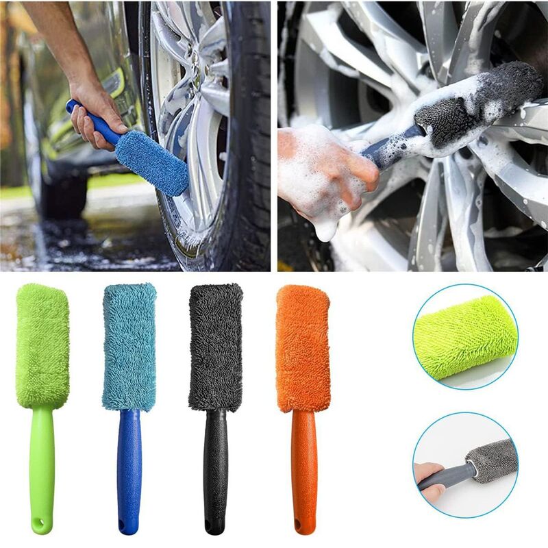 Microfiber long handle car tire washing brush small braid cloth can be suspended car tire cleaning brush