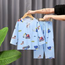 夏季棉绸儿童睡衣男孩空调服薄款女童宝宝绵绸中大童卡通家居服