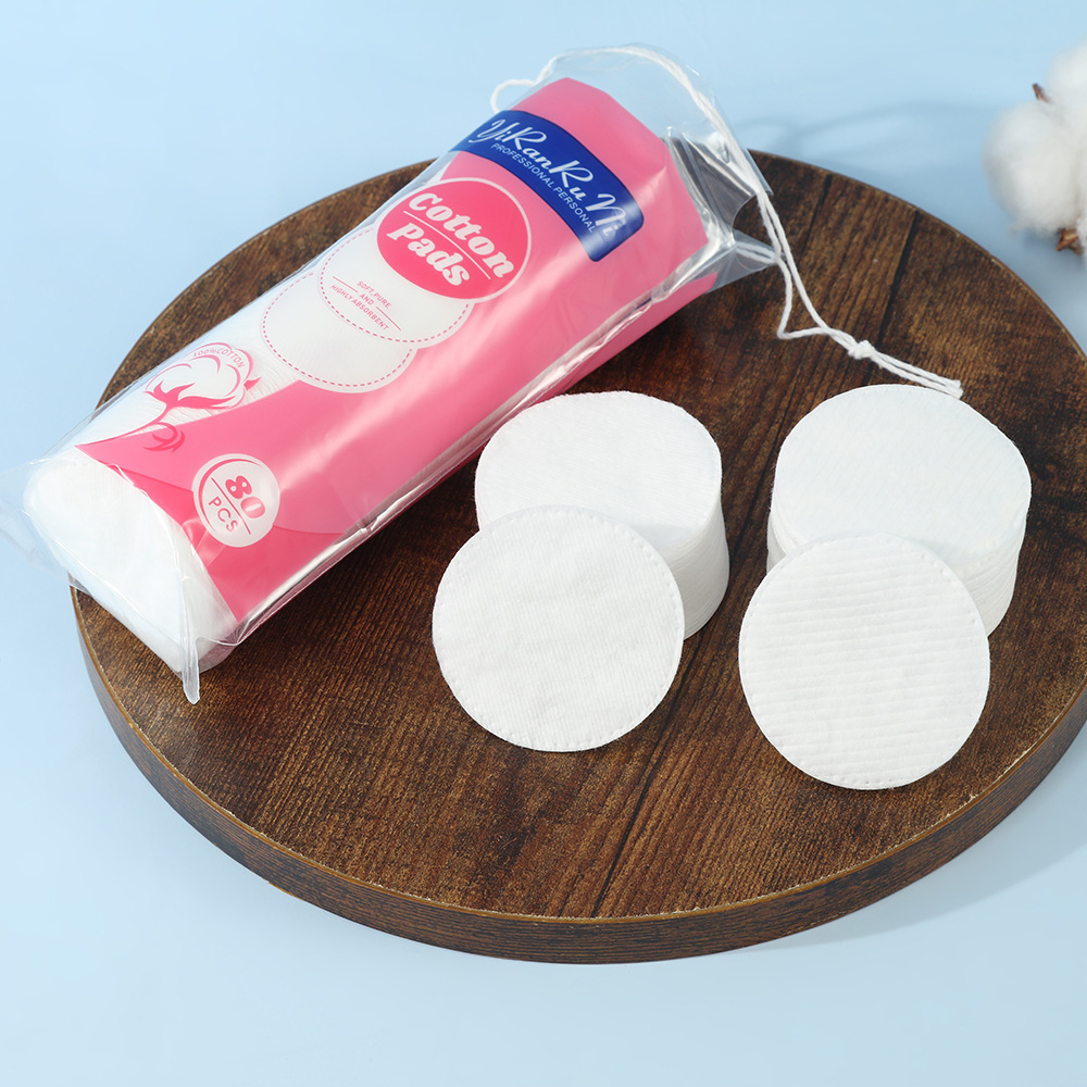 80 piezas de algodón de maquillaje, bordes de bloqueo de sándwich redondos no se caen, algodón húmedo absorbente, algodón de maquillaje portátil de viaje de negocios