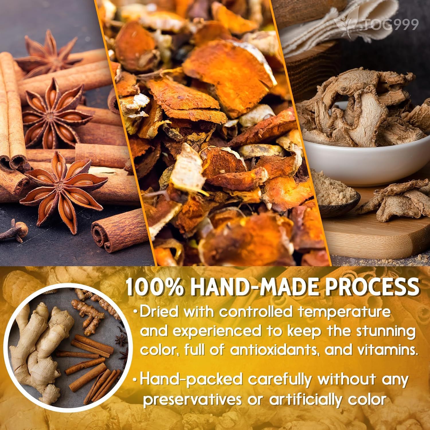 Turmeric Ginger Cinnamon Tea Bags 120 Bags Warming Herbal Blend for Daily Brewing quality and texture