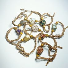 水晶原石吊坠 水晶打磨大颗粒碎石手工编织颗调节网兜手链