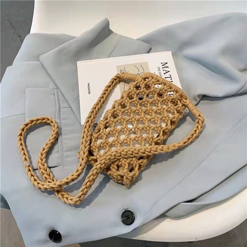 Ins hot-selling style, fashionable and versatile, popular woven shoulder cross-body mobile phone bag, new summer cotton rope cross-body bag
