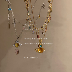 vintage 立体星球中古项链女高级感轻奢小众精致春夏毛衣链锁骨链