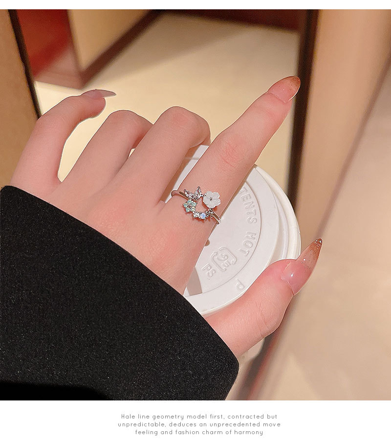 Fashion Flower Copper Plating Zircon Open Ring
