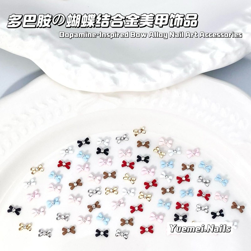 可爱蝴蝶结美甲饰品镶钻领结彩色美少女珍珠蝴蝶结指甲小配件批发|undefined