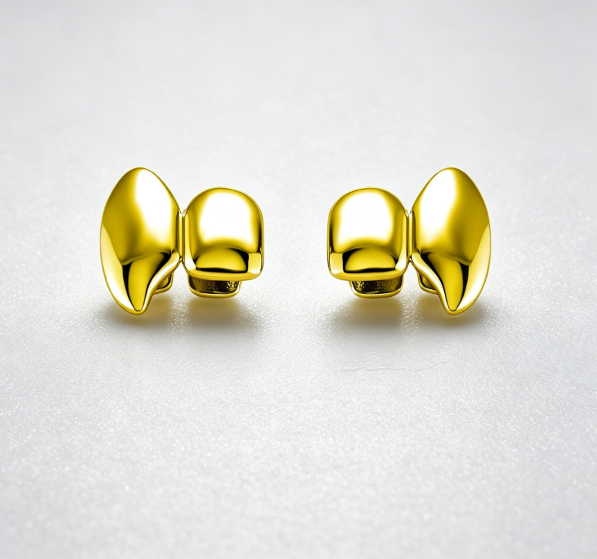 A pair of golden horn teeth
