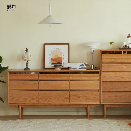 Solid Wood Nine Drawers Chest of Drawers Cherry Wood Nordic Retro Small Apartment Bedroom Bedside Living Room Storage Drawer Side Cabinet 