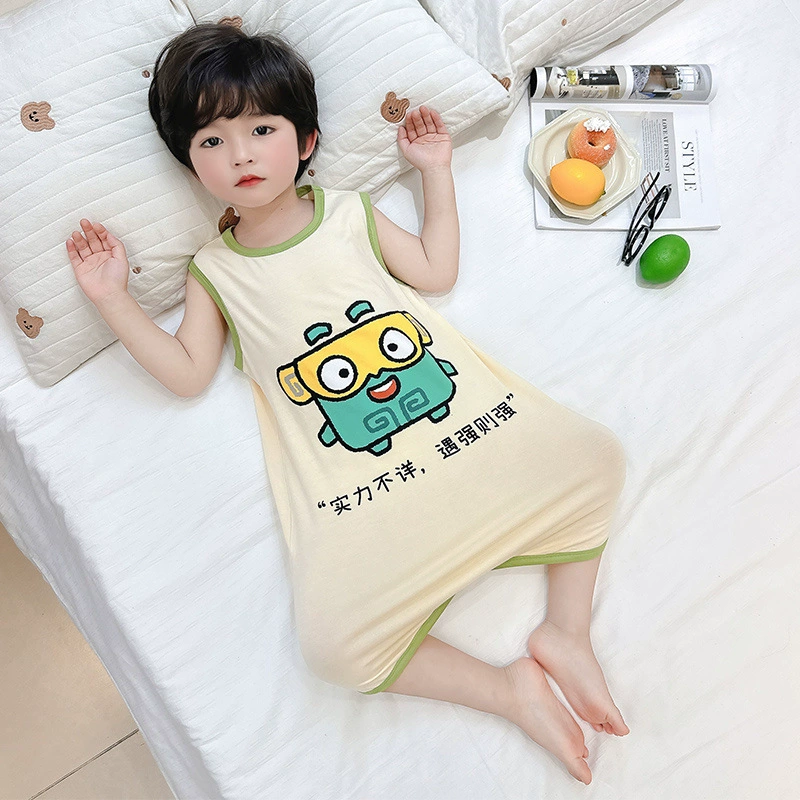 Summer thin pijama for boys, children's sleeping bag sleevless, umbilical bandage