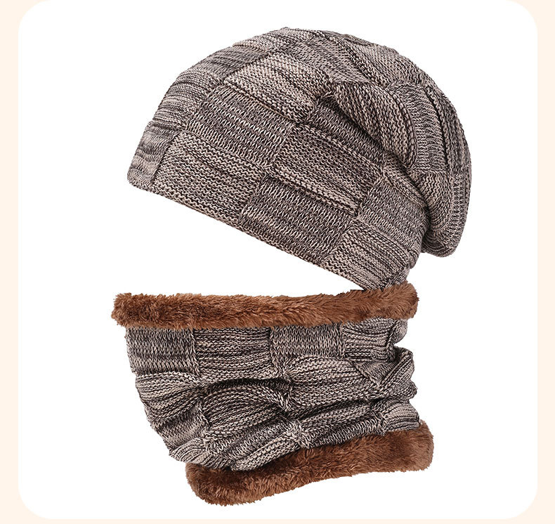 Knitted Hat And Neck Warmer Set For Men And Women Winter Checkered_voghion.com