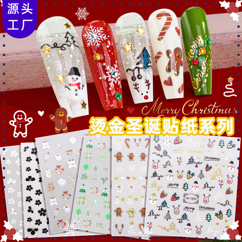 Zhengxiang New Cyber Red Christmas Nail Art Stickers DIY Nail Decals Cute Snowman Christmas Tree INS Nail Stickers