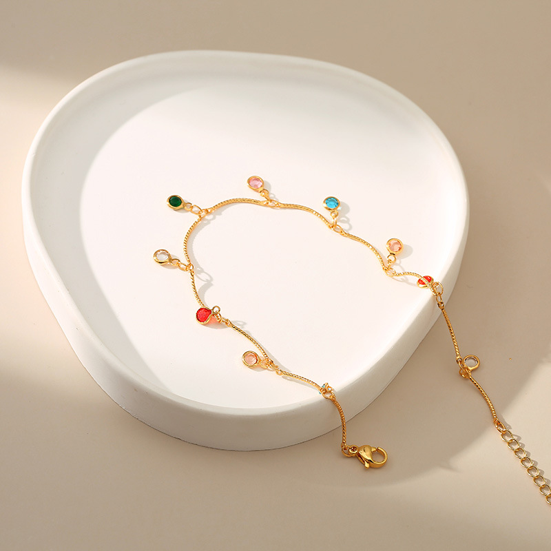 Creative Copper 18k Gold-plated Color Zircon Pendant Handmade Chain Anklet display picture 1