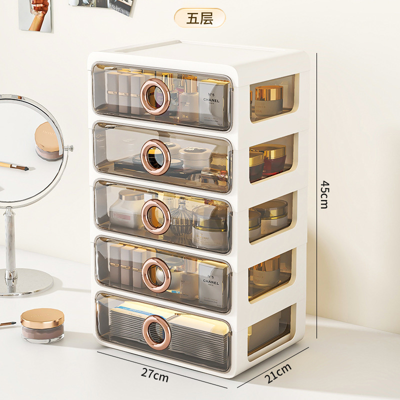 Caja de almacenamiento de cosméticos a prueba de polvo de escritorio transparente tocador de gran capacidad de cuidado de la piel de alto grado de almacenamiento rack de acrílico caja